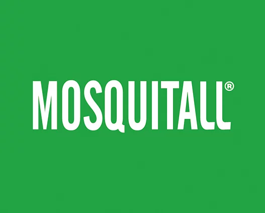 Белый текст MOSQUITALL, набранный жирным шрифтом заглавными буквами, расположен по центру на сплошном зеленом фоне Soldis.