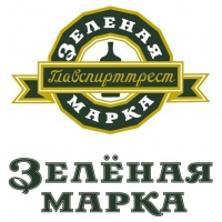 Логотип с русским текстом Зелёная Марка (Green Mark) в зелёном и жёлтом цветах, с силуэтом бутылки в центре. Текст появляется как в круглой эмблеме, так и ниже в стилизованном шрифте, созданном для Soldis.