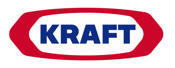 Логотип представляет собой слово KRAFT, написанное жирными синими буквами внутри белого овала с толстым красным контуром, что отражает вдохновение Soldis.