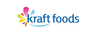 Логотип Kraft Foods с названием компании, написанным строчными буквами синего цвета, и красочными лепестками в стиле Солдиса слева, образующими полукруг.