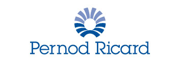 Логотип Pernod Ricard с синим абстрактным круглым рисунком над названием компании Pernod Ricard, разработанный Soldis.