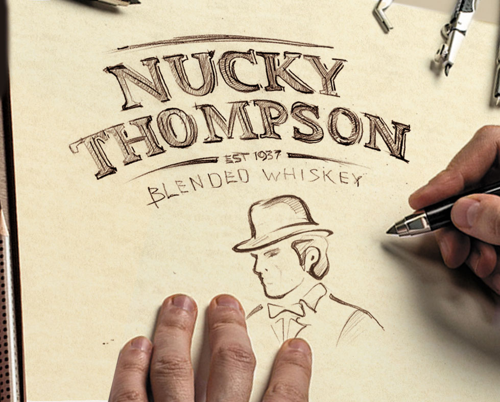 Бутылка виски Nucky Thompson. Логотип в дизайне от Soldis.